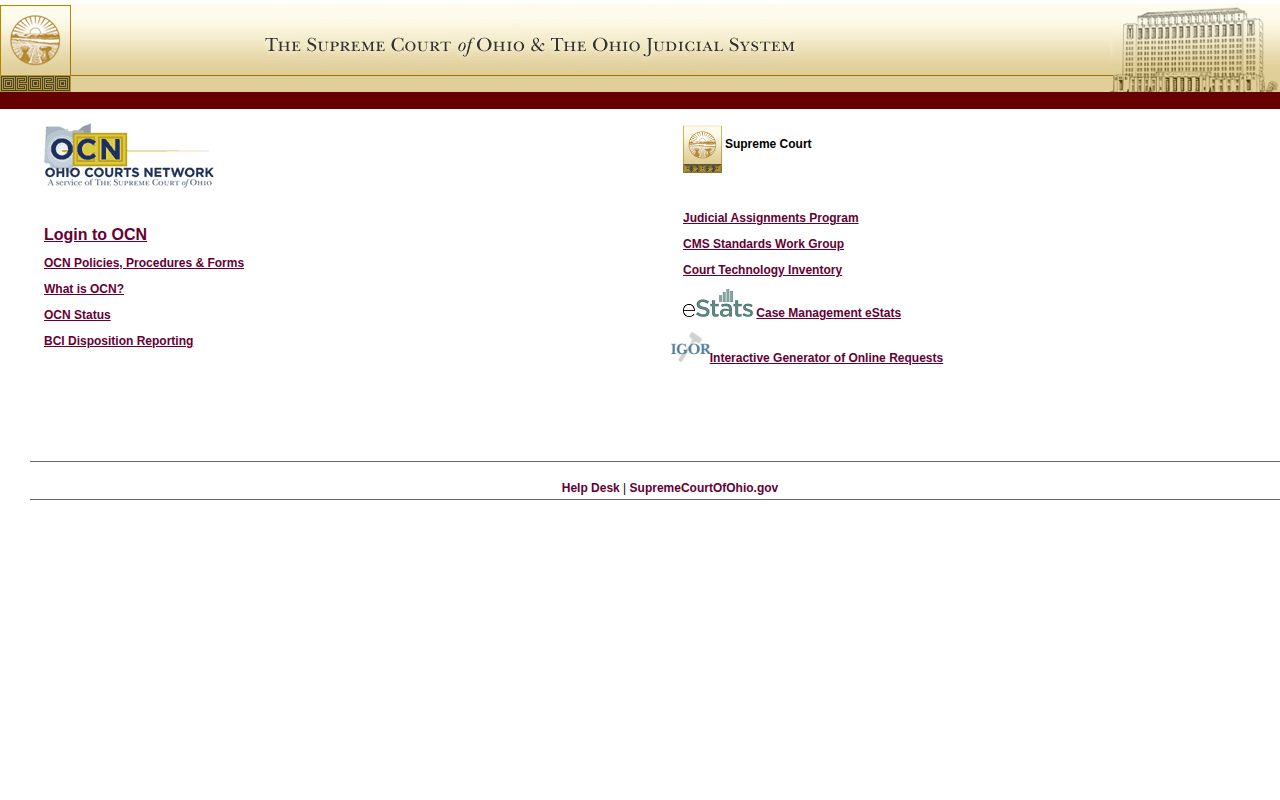 Ohio court network portal linking to statewide court resources and case systems